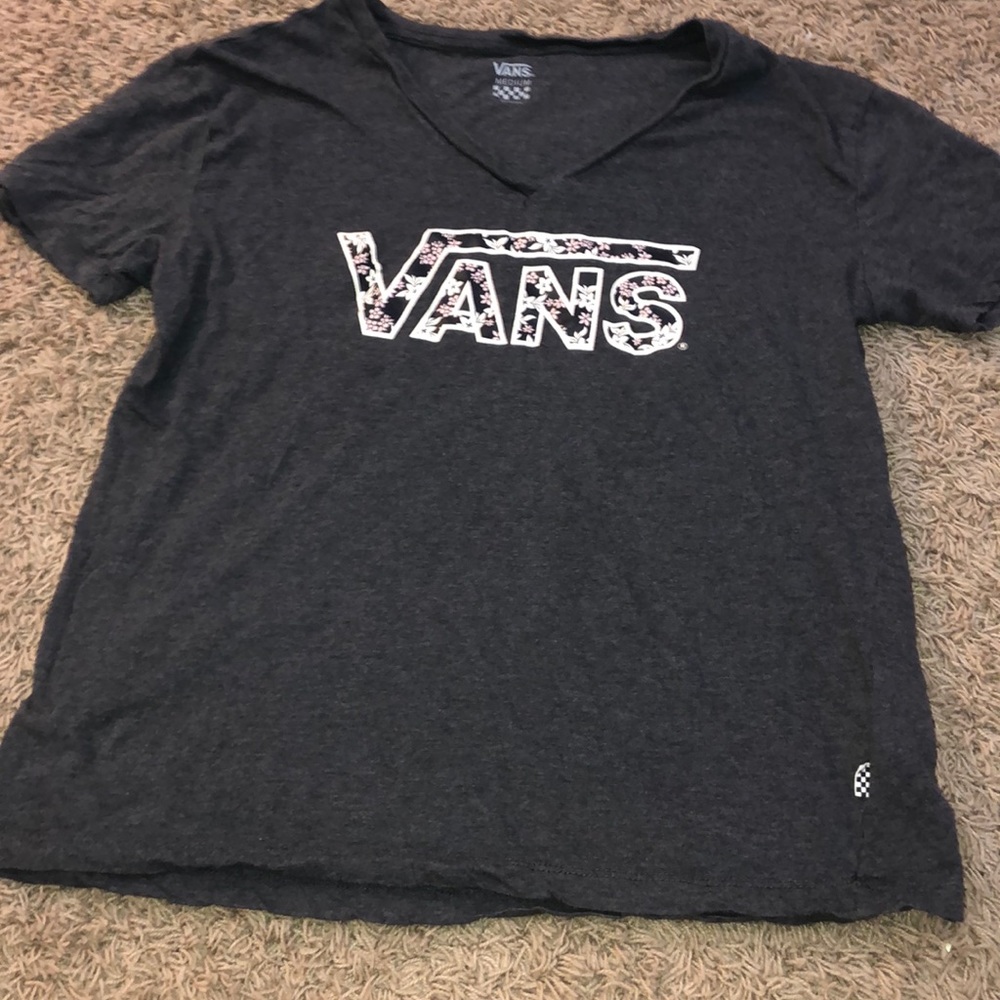 gray Vans tshirt with floral logo
